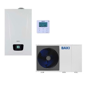 Sistema ibrido con caldaia da 24 kw in integrazione alla pompa di calore Baxi Auriga 8MA monoblocco inverter monofase R32