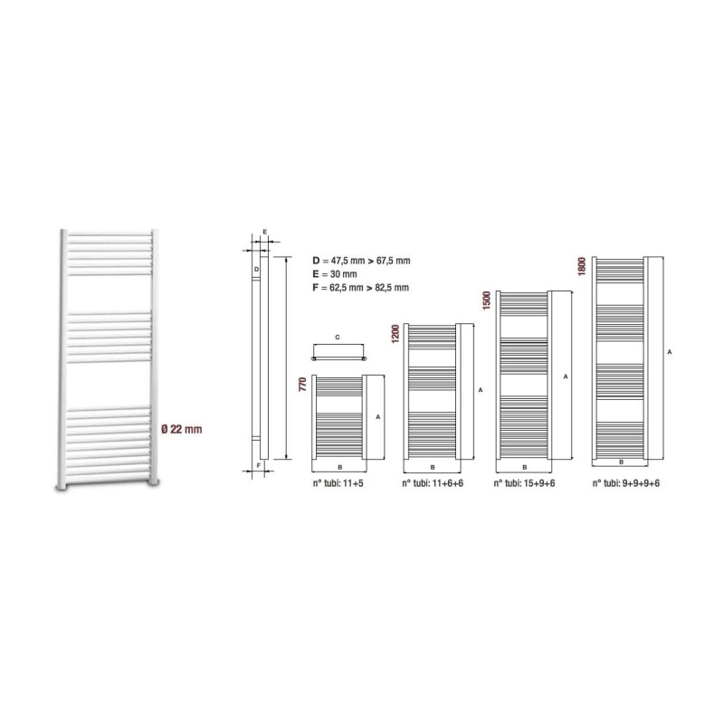 Termoarredo Scaldasalviette Ercos mod. Opera 1800 mm H - Grassia srl