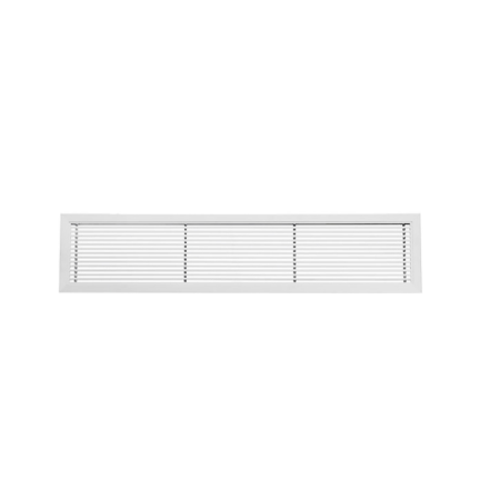 Bocchetta lineare in alluminio verniciato bianco con cornice ad alette fisse inclinate a 15° - 600x200