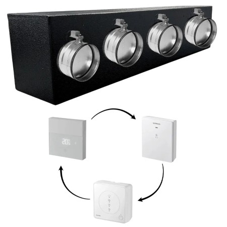 Plenum canalizzato con serrande motorizzate wifi a cinque vie, centralina e interfaccia Siemens