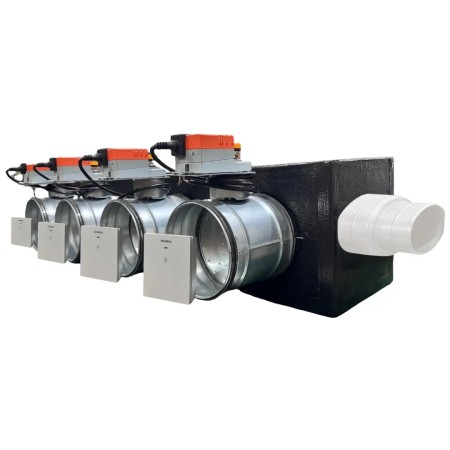 Plenum canalizzato con serrande motorizzate wifi a 4 zone, centralina e interfaccia Siemens con attacco laterale VMC