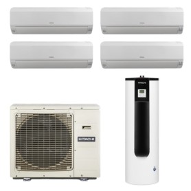 Hitachi Multi Yutampo sistema raffrescamento, riscaldamento e acs da 190 L, quadri split con esterna 10 kW e interne 9+9+12+12